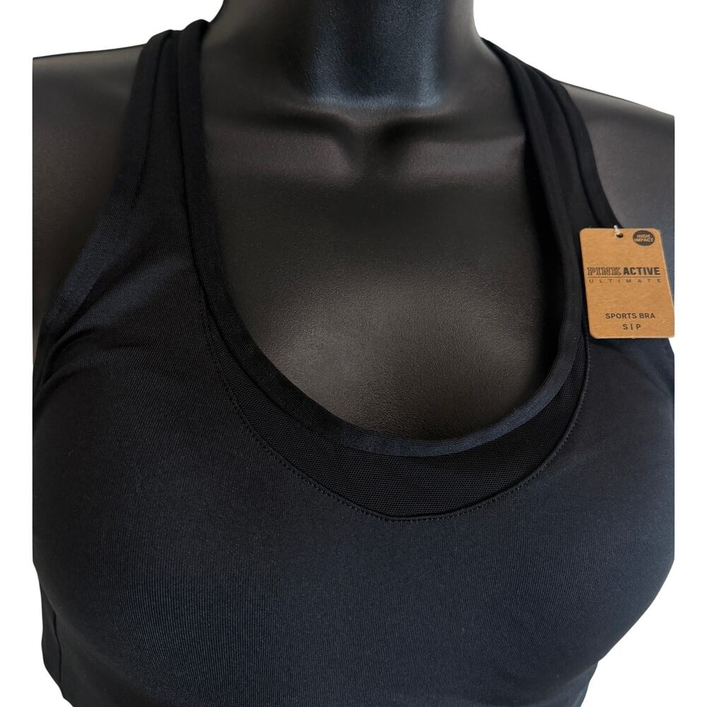 PINK Sport High Impact Sport Bra Small Black Adjustable Straps Gym Athletic New - Picture 2 of 7